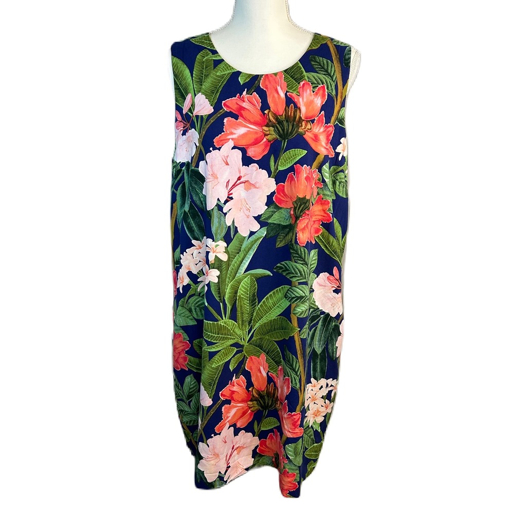 Tommy Bahama Faraway Blooms Shift Dress XL 100% Silk‎ Sleeveless Tropical Beach